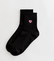 New Look Black Embroidered Heart Tube Socks
